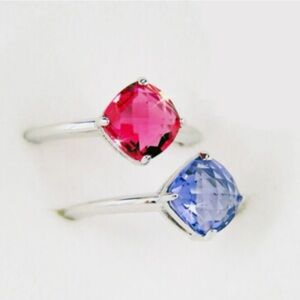 Elegant Pink and Blue Gemstone Ring Set